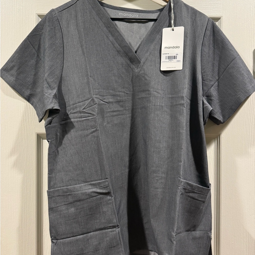 Mandala Gray V-Neck Scrub Top